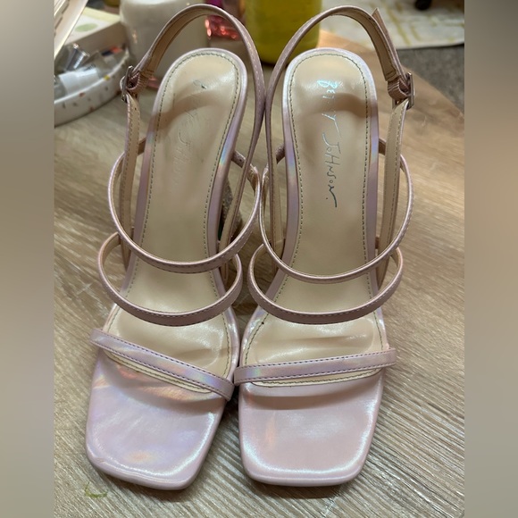 BETSEY JOHNSON Pink Pacey Heels US 7 Strappy Heel Crystal Embellished 90s RARE - Picture 3 of 11